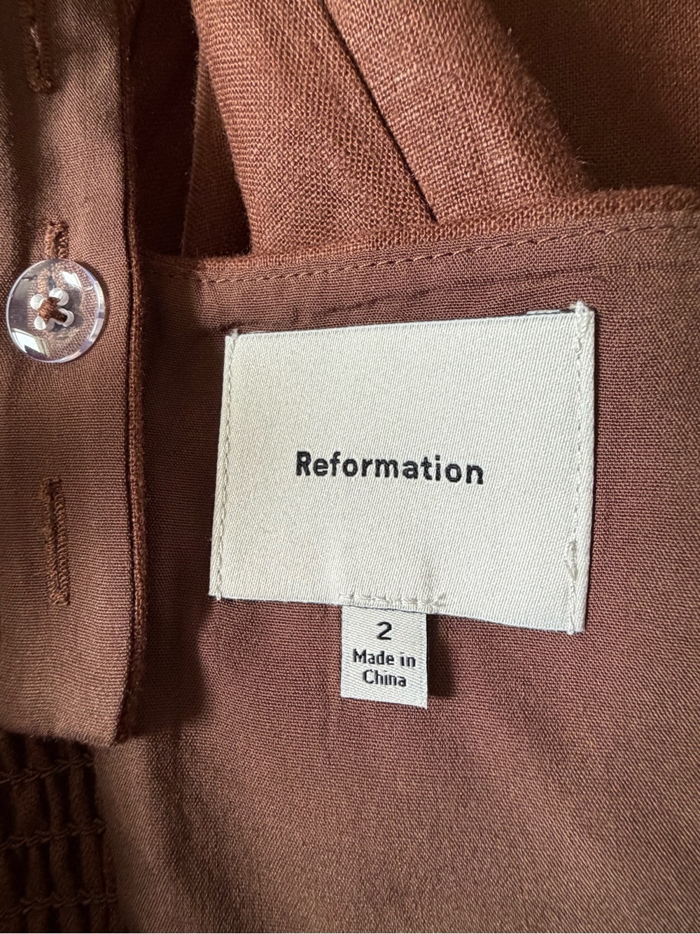 NEW Reformation Janu Square Neck Midi Linen Dress Chocolate Cake Brown US 2 UK 6 - Picture 13 of 13